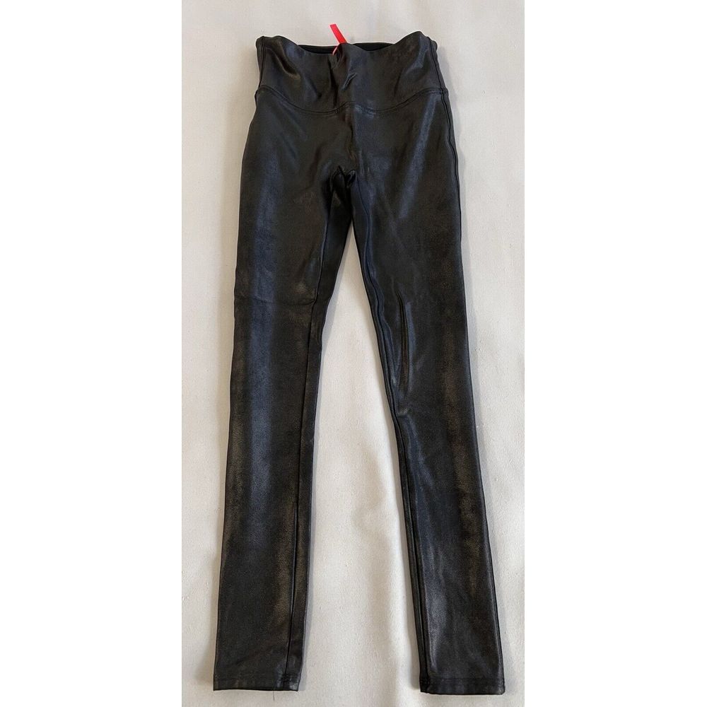 SPANX Black Faux Leather Legging Sz Small Glam Slimming Women's